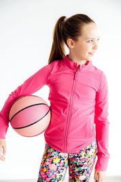 Fuchsia Flash Full-Zip Ruffle Active Jacket