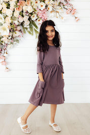 Vintage Violet 3/4 Sleeve Pocket Twirl Dress
