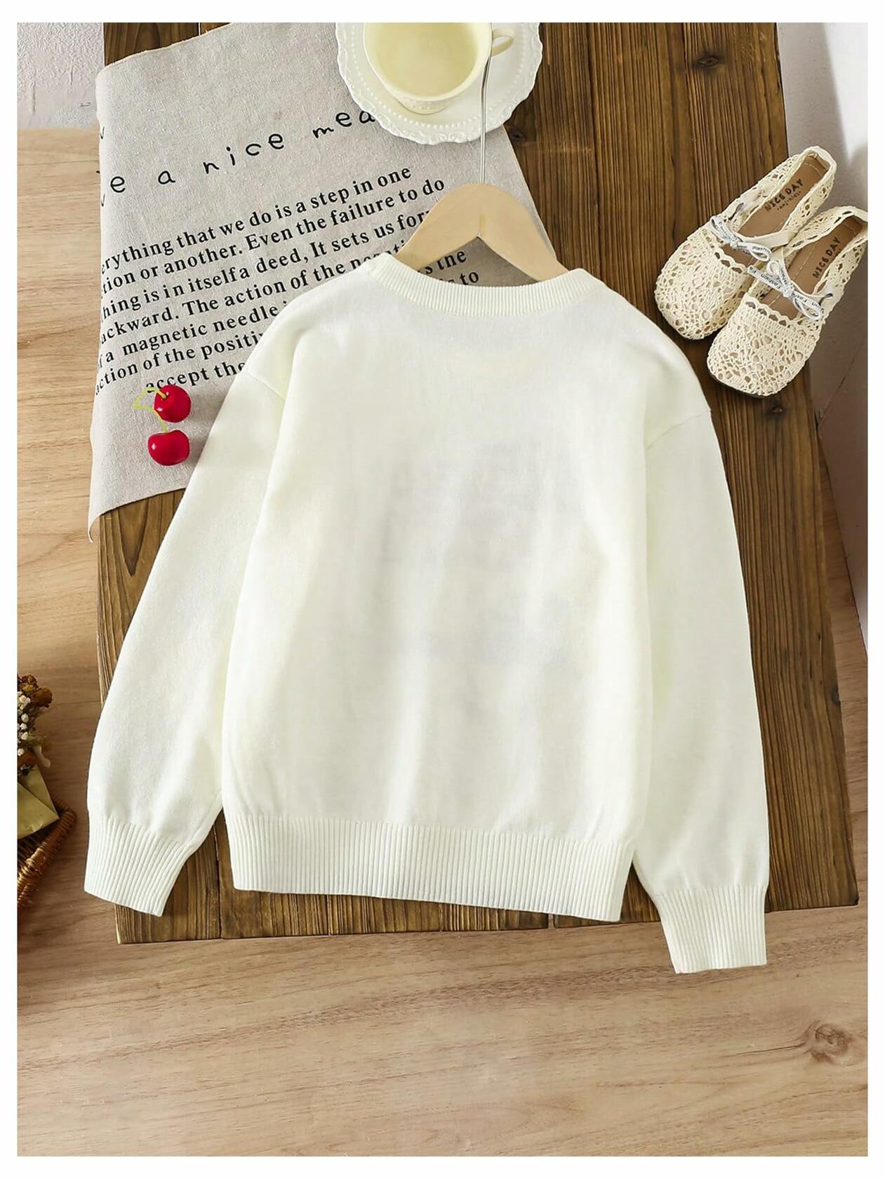 BEAUDRM Girl's Cherry Knit Sweater Long Sleeve Crewneck Apricot Size 11Y