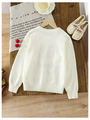 BEAUDRM Girl's Cherry Knit Sweater Long Sleeve Crewneck Apricot Size 11Y