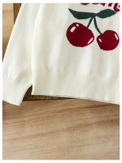 BEAUDRM Girl's Cherry Knit Sweater Long Sleeve Crewneck Apricot Size 11Y