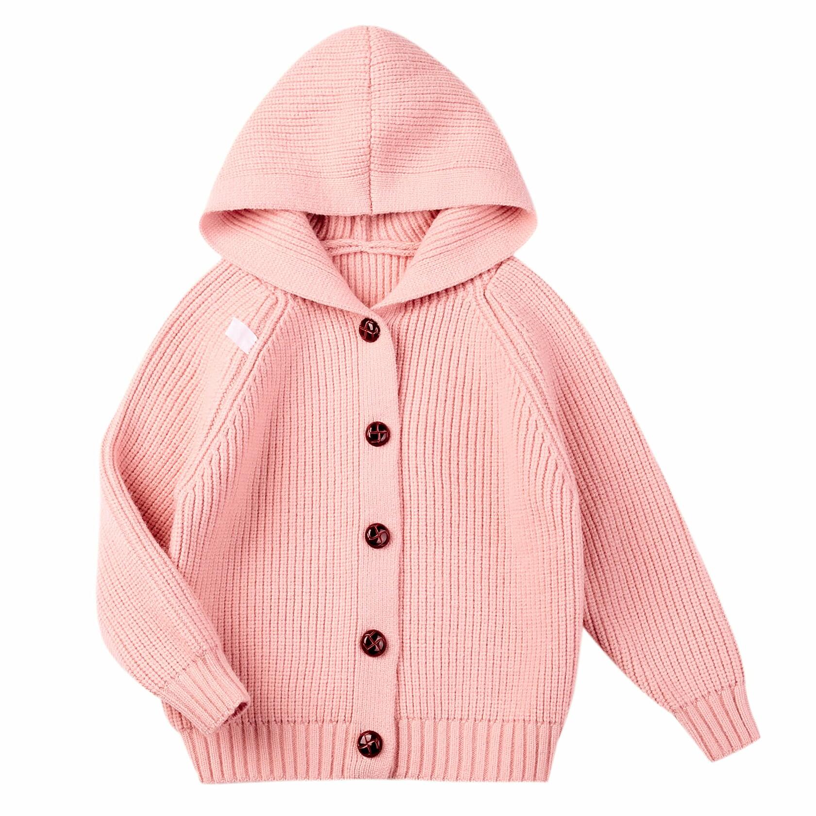 AUTWARM Girls Hooded Cardigan Oversized Knit Sweater Brown Size 5-6Y