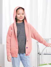 AUTWARM Girls Hooded Cardigan Oversized Knit Sweater Brown Size 5-6Y