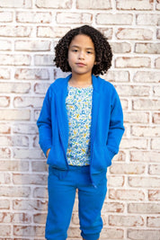 Organic Cotton Kids Zip Up Hoodie in Sonic Blue