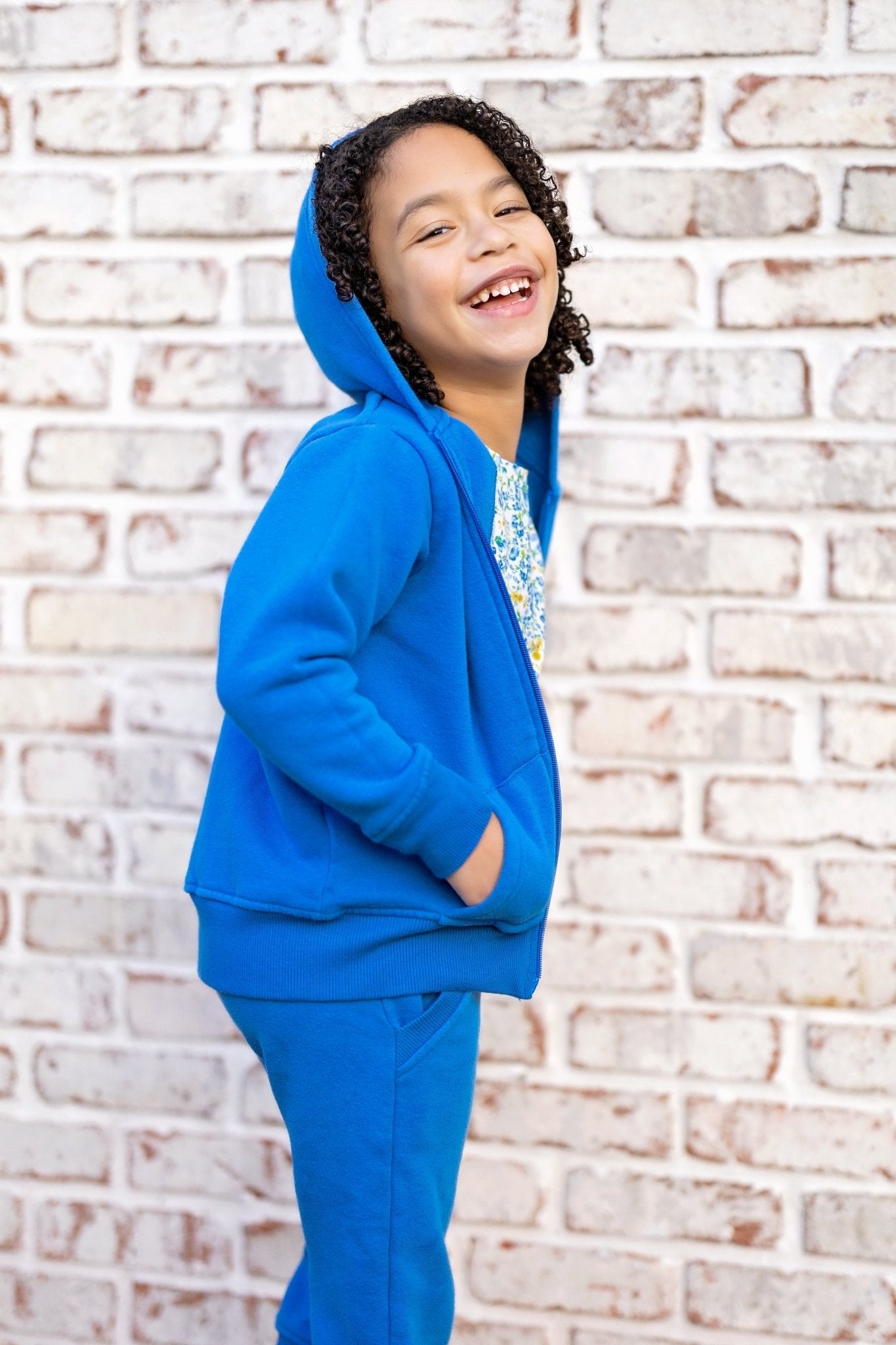 Organic Cotton Kids Zip Up Hoodie in Sonic Blue