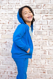 Organic Cotton Kids Zip Up Hoodie in Sonic Blue