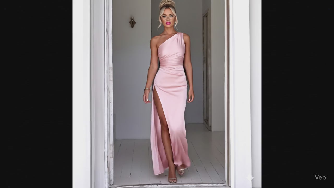 One-shoulder Backless Slit Dress