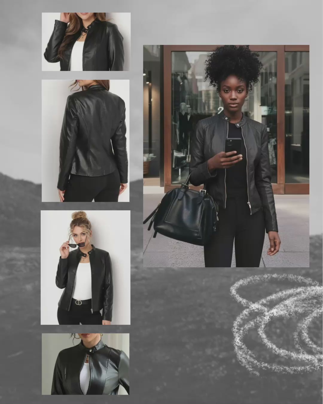 Faux Leather Moto Jacket - Black
